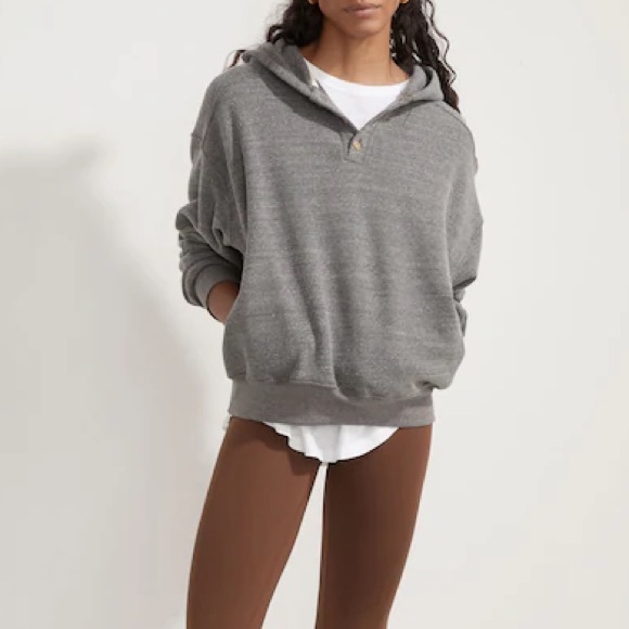 DONNI. Tops - DONNI. Organic Cotton button accent Charcoal Hooded Sweatshirt Hoodie - Charcoal